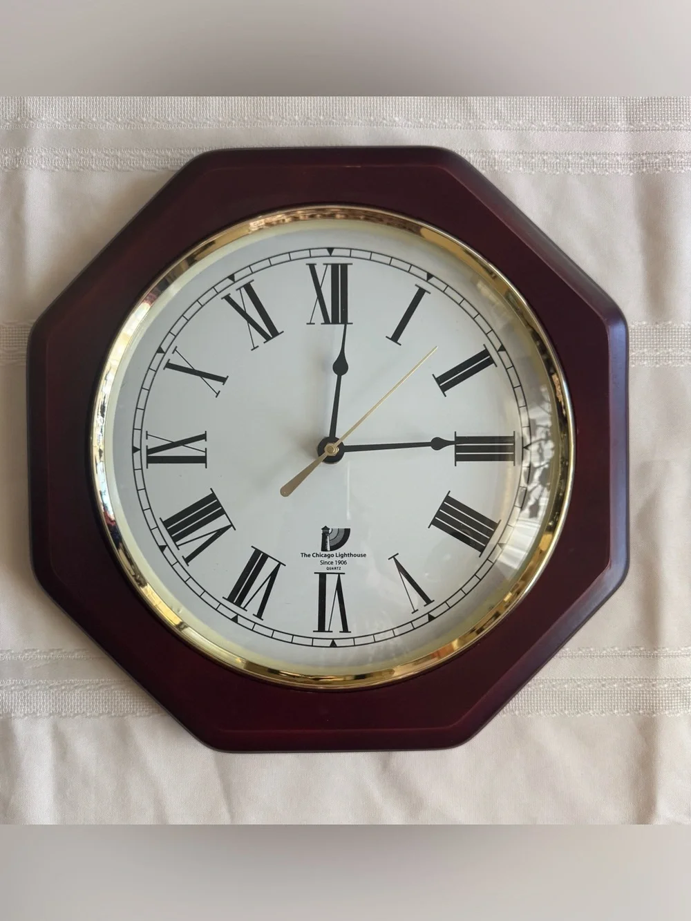 The Chicago Lighthouse Mahogany Octagon Quiet Wall Clock 12 inch